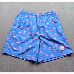 UZZI The Land and Ocean Co. Youth MEDIUM swim trunks blue and pink flamingo